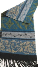 Rectangle Scarf Shades of Blue Black Paisley Made in Germany Fringed