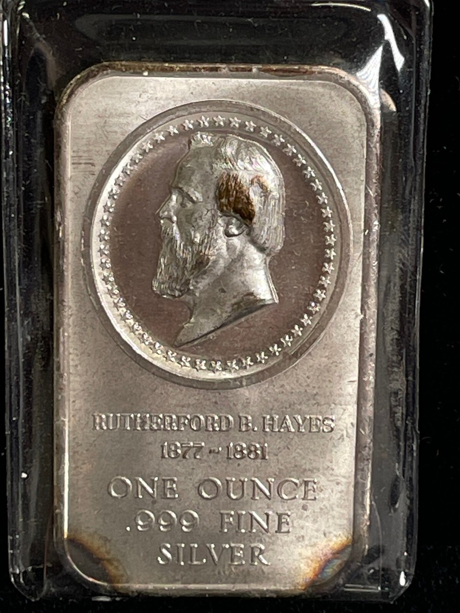 999 Fine Silver 1oz Art Bar- Presidential Cameos RUTHERFORD HAYES