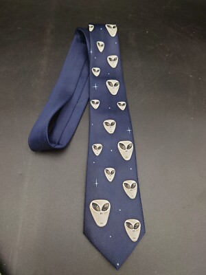 VINTAGE 1970s Space Alien UFO Neck Tie By A. Rogers Greys Outer space X-files