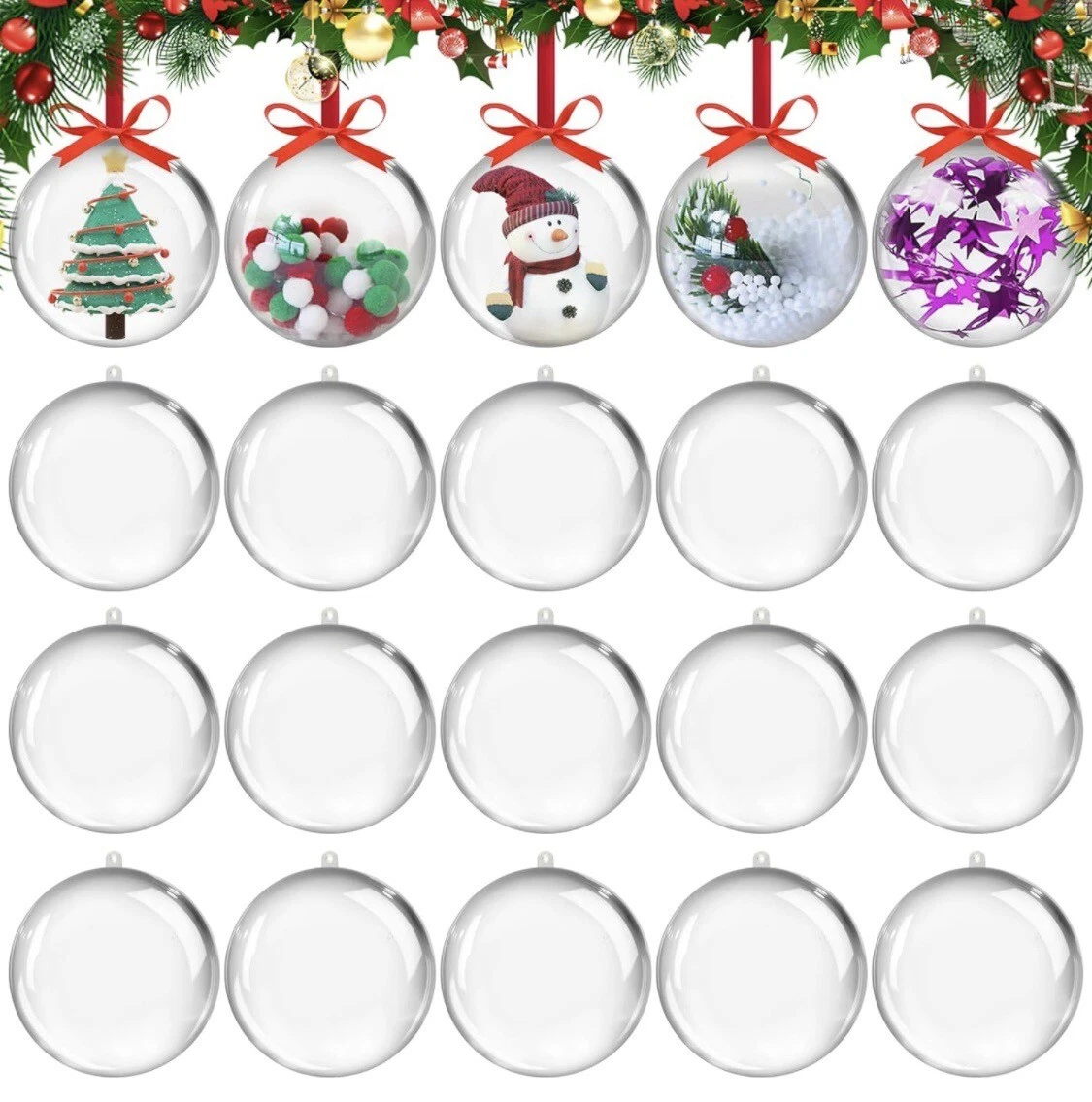 20 Pack Clear Plastic Ornaments 5cm Christmas Ornament Balls for