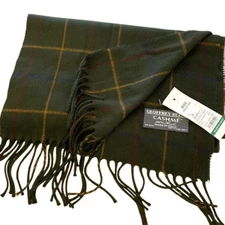Geoffrey Beene Unisex Plaid Fringe Edge Cashme 100% Acrylic Scarf Green OS NWT