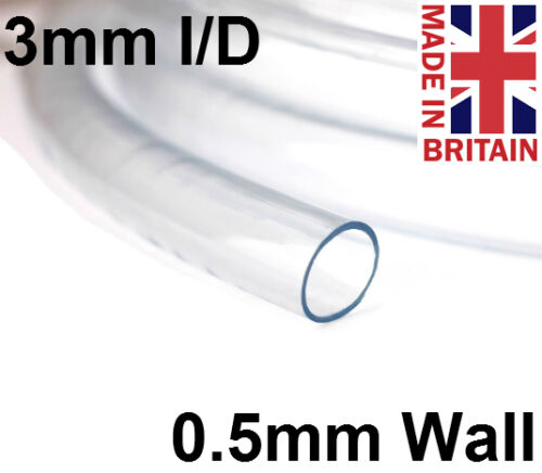 3 mm (1/8") Klar Kunststoff Flexibel Ungiftig PVC Schlauch Hülle 0,5 mm Wand 100 mtr - Bild 1 von 1