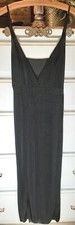 Black Semi Sheer Vneck Slip Dress Beach Cover-Up Maxi Dress Slit Thigh Size M