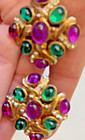 Vintage Large Statement Multicolor Cabachon Rhinestone Clip Earrings  Gold Tone — photo 5