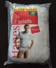 Vintage Hanes Men's Value 7-Pack Briefs Underwear Size 42" White NEW Sealed