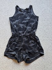 Athleta Girl On the Go Romper Camo Pockets Shorts Size M 8-10 Black and Gray