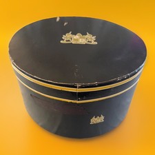VTG Hat Box - Black Gold Coat Of Arms Emblem Oval 15x13x7  Extra Tiers Inside