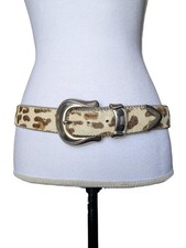 Vintage BB Simon Animal Print Calf Pony Hair Belt Sz XL Western Beige Tan Silver