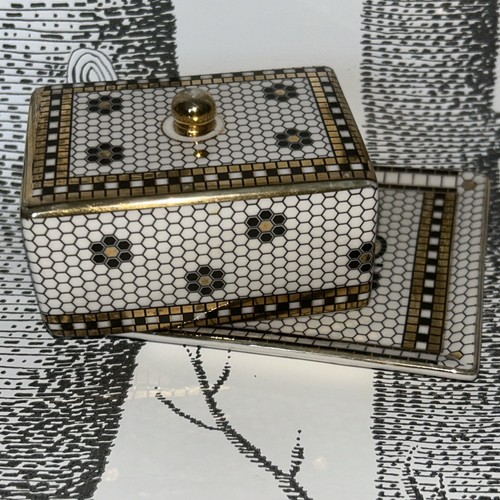 Anthropologie Bistro Tile Mosaic Butter Dish Black White Gold