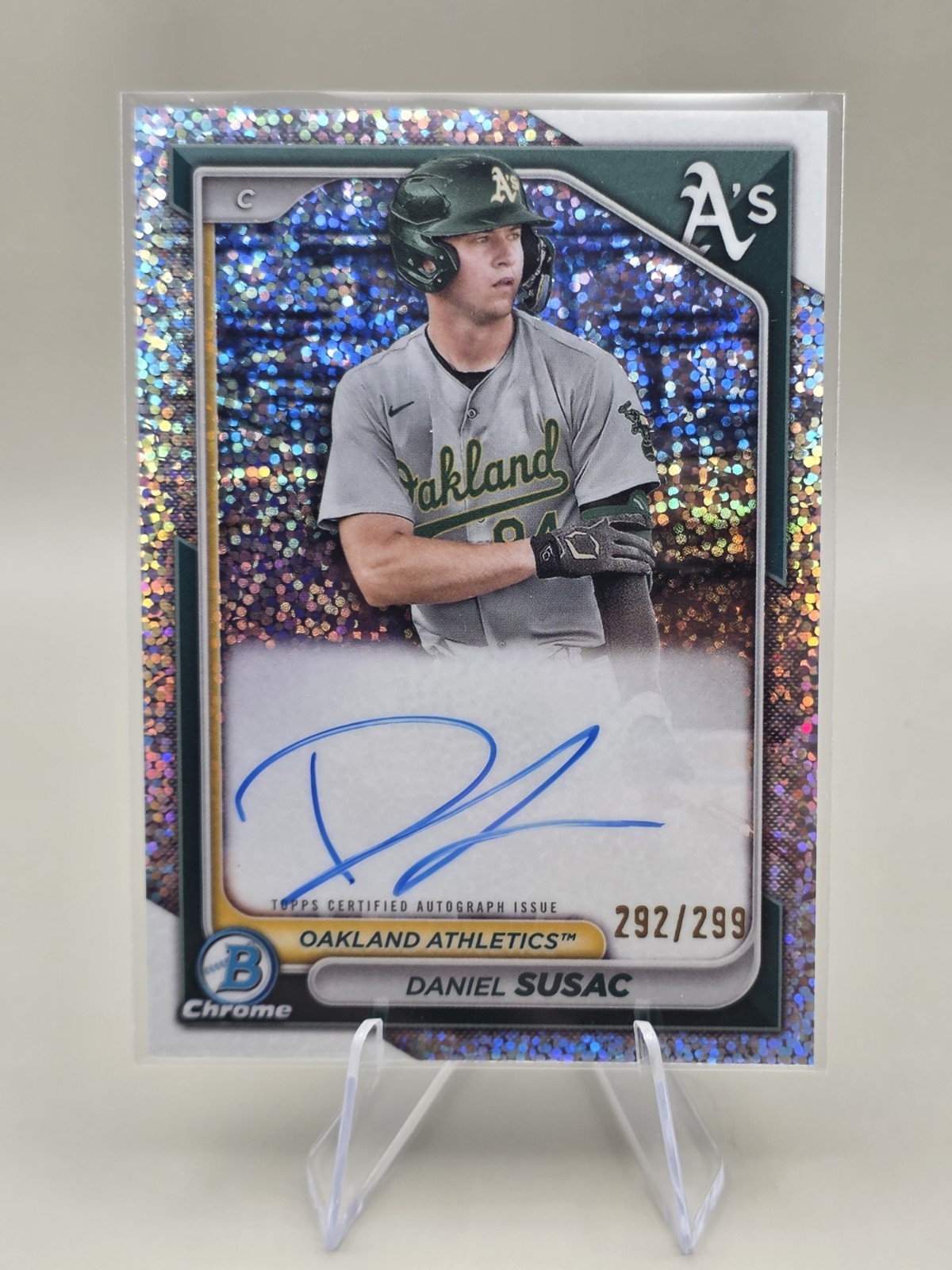 2024 Bowman Chrome Prospect Daniel Susac Speckle Auto /299 Oakland A's #CPA-DS