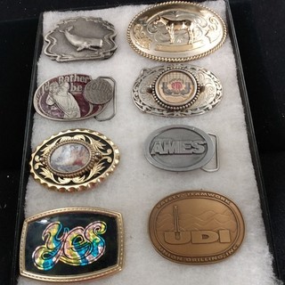 Lot 8 Vintage Belt Buckles Mining Western & More