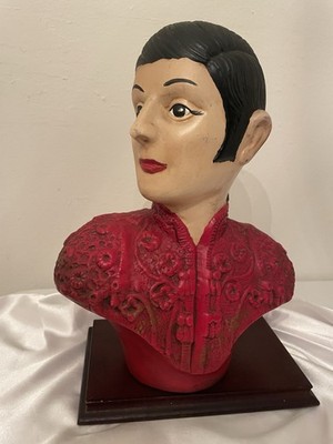 Hand Painted MALE Ceramic Table Desk Figurine RED TEXTURED TOP SIDEBURN PONYTAIL