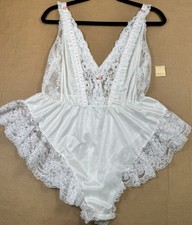 Vtg Tosca of California White Lace Teddy Bodysuit Medium 80s USA New Old Stock