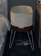 Baby Bassinet Cot White Fabric Basket, Mesh Sides, Wooden Base, Metal Legs
