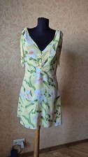 REFORMATION Yellow Floral Mini Dress Tie Strap Rushed Bust Back Zip Viscose 10