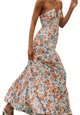 Y2K Boho Achlibe Floral Halter Neck Maxi Dress - Size S - Backless Boho Style