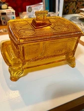 Antique colored glass dish with cover