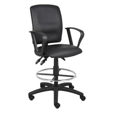 Boss Office Products LeatherPlus Drafting Stool with Loop Arms in Black