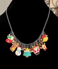 Fun Christmas Holiday Charm Necklace Reindeer Snowman Santa Stainless Steel 20"