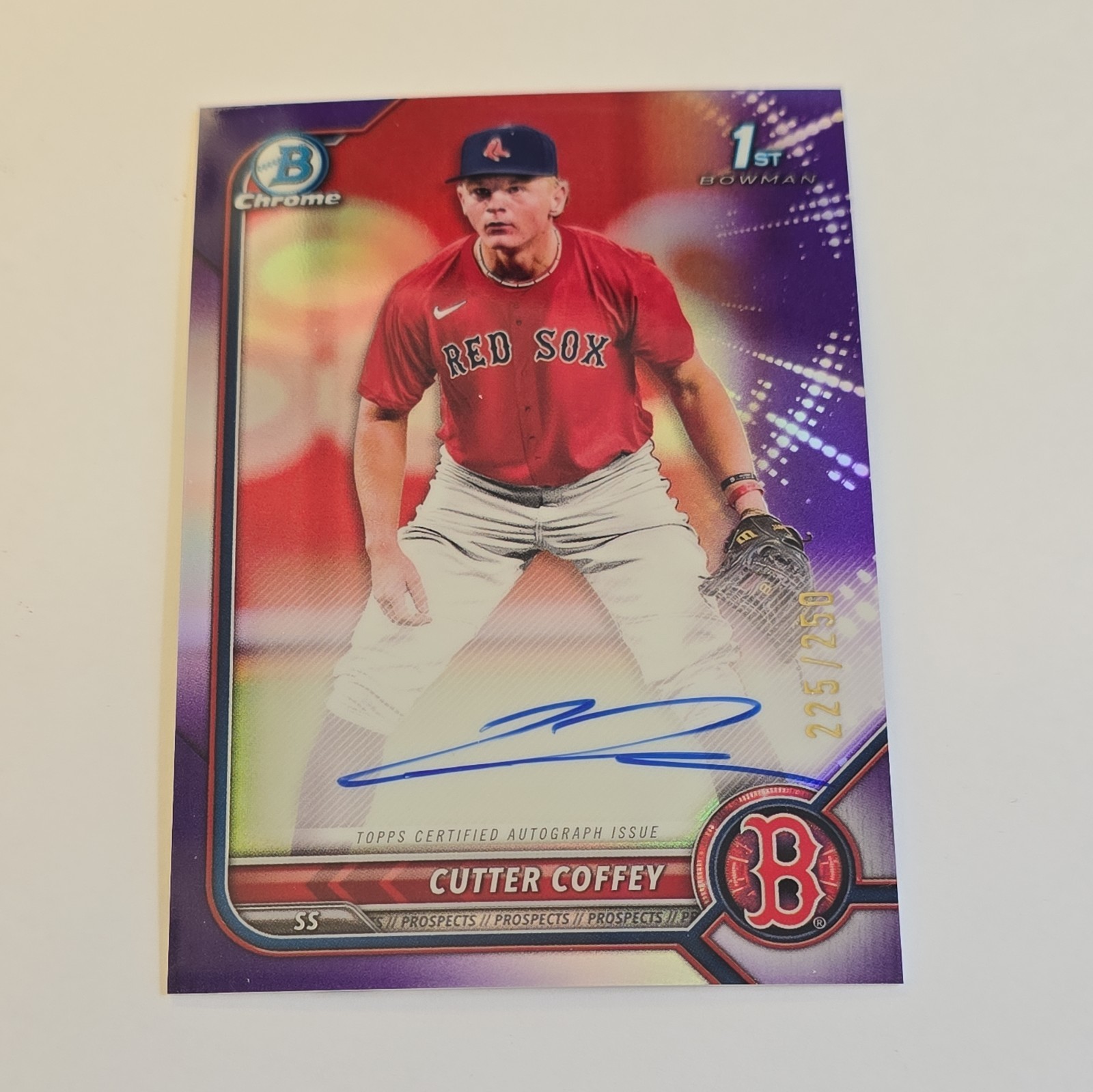 2022 Bowman Draft Chrome Cutter Coffey 1st Purple Refractor Auto /250 CDA-CC