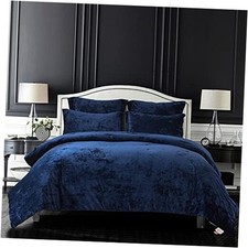 Distressed Velvet Comforter Set, Distressed Velvet Face and Brushed King Navy