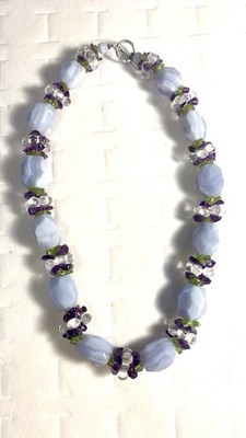 BLUE LACE AGATE/AMETHYST/PERIDOT/CLEAR QUARTZ CRYSTAL STONE CHOKER Lot# A25