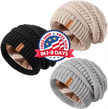 Paquete de 3 gorros de invierno holgados y c lidos con forro de sat n para mujer
