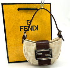 Auth FENDI Zucca Mamma Bucket Beige BrownCanvas Croissant Handbag W/Bag SK020315