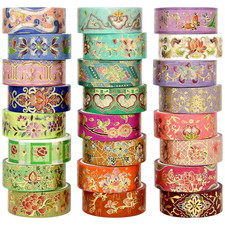 24 Rolls Washi Tape Set, Gold Foil Floral Decorative Tape for Scrapbooking, Bull