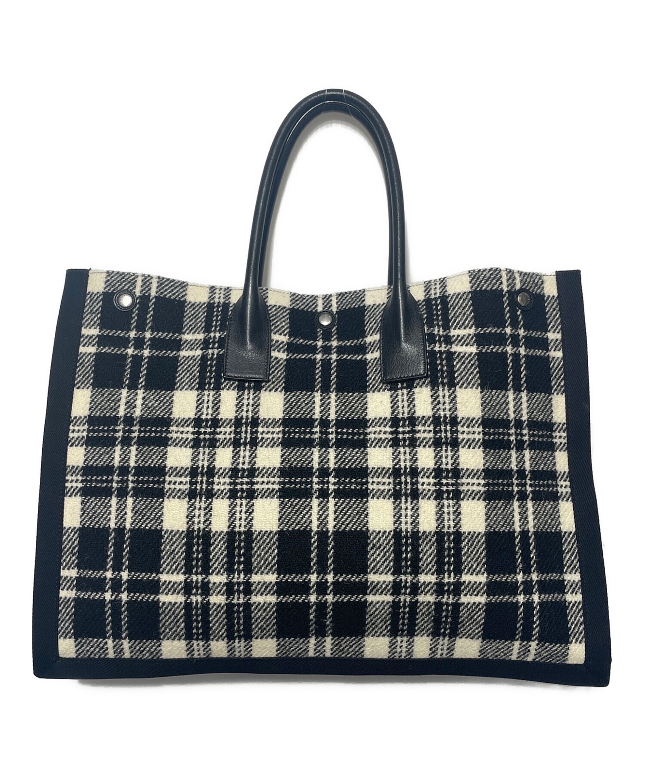 SAINT LAURENT Rive Gauche Tote Bag Black Canvas Tweed Leather Logo SR0332 thumbnail 2