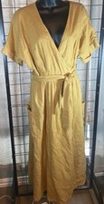 Urban Outfitters Women's Gabrielle Linen Midi Wrap Dress S Yellow Gold