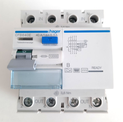 Hager CFB640E 4-polig 10kA 40A 300mA Typ B FI Fehlerstromschutzschalter NEU