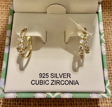 Rachel Zoe NIB Gold over 925 Sterling Silver CZ hoop  Earrings
