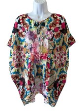 Medium JOHNNY WAS MULTI COLOR SILK PRINT PONCHO TOP Medium NWT