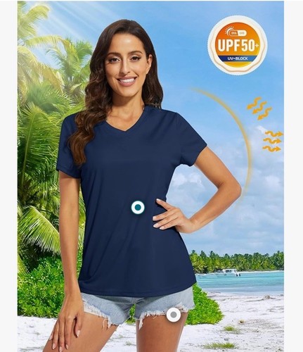 Damen T-Shirts V-Ausschnitt Kurzarm UPF 50+ Sonnenschutz Performance Large - Bild 2 von 4