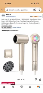 Séchoir à cheveux ionique avec diffuseur - 160000RPM Séchoir à gaz haute vitesse, 500 Millons