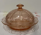 Vintage Jeanette Pink Depression Glass Cherry Blossom Butter Dish w/ lid