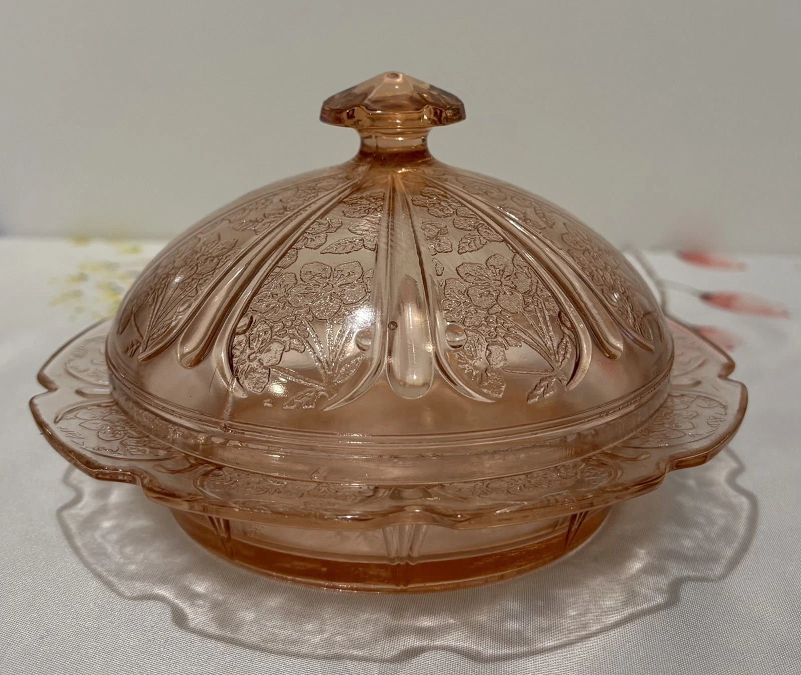Vintage Jeanette Pink Depression Glass Cherry Blossom Butter Dish w/ lid