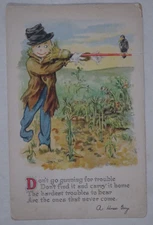 c1916-17 Postcard Scarecrow Don't Go Gunning For Trouble Chas McKinnon CR IA USA