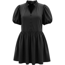 Zara Black Puff Sleeve Ruffle Neck Mini Dress Dropped Waist Medium