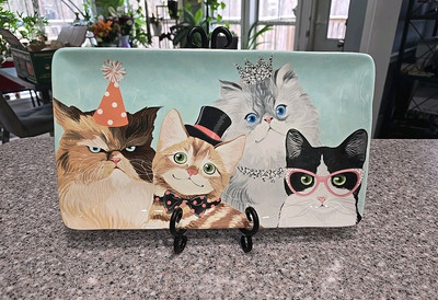 New Pier 1 Imports PARTY CATS Serving Tray Ironstone Rectangular 14''x 8'' Platter
