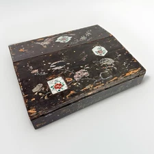 Japanese 19th Century Meiji Period Lacquered Portable Writing Desk Storage Box