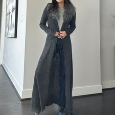 Zara Mohair Blend Faux Fur Duster Coat Medium 