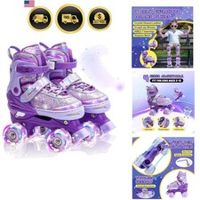 Kids Roller Skates for Girls Boys 4 Size Adjustable Ages 3-5 5-8 6-12 Quad Ro...