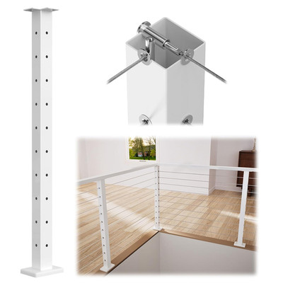 36'' Corner Cable Railing Post Kit - White Stainless Steel, Indoor/Outdoor Use