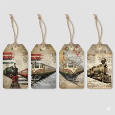 Train Tags Embellishments Junk Journal Scrapbook