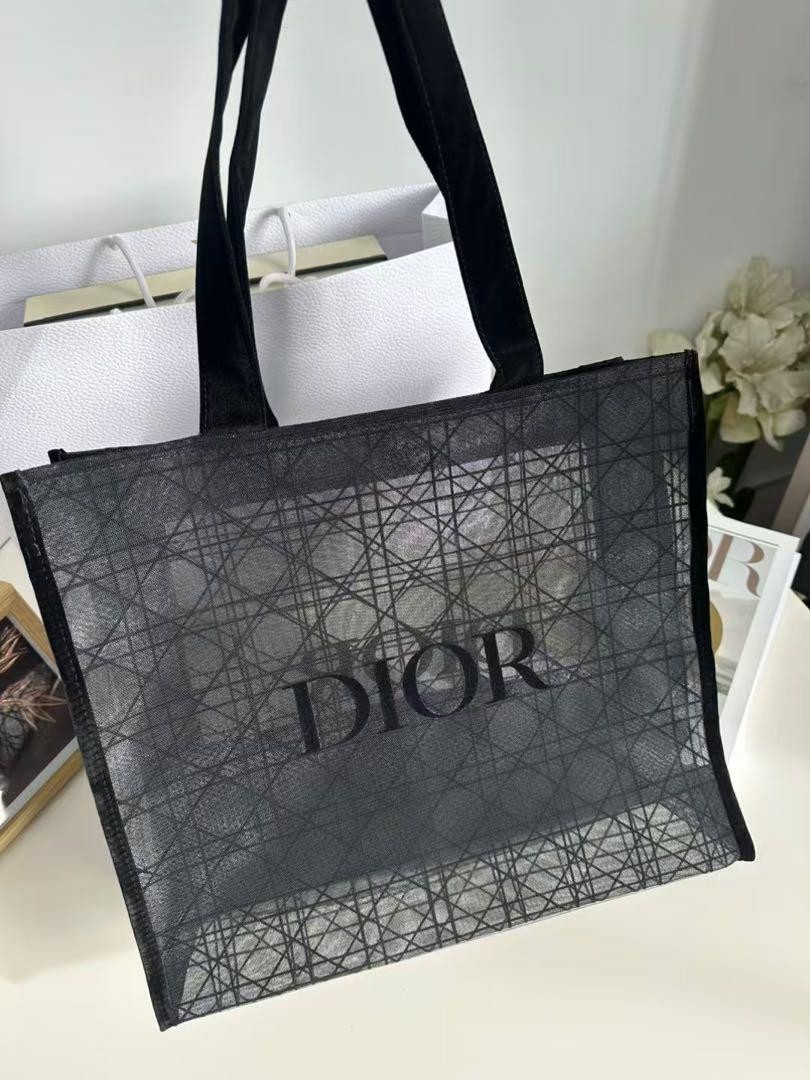 Christian Dior Mesh Tote Bag Novelty Black See through CD Authentic New Japan