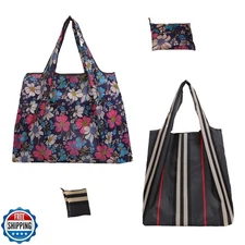 Vivelyst Reusable Shopping Bags Set of 2 Foldable Tote Bags for Travel Lightw