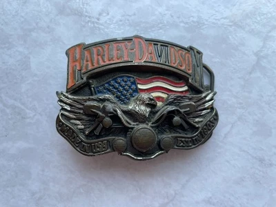 Boucle de Ceinture Harley Davidson Vintage 1991 Baron USA H402 Aigle Drapeau - Photo 1/2
