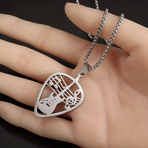 Guitar Pick Necklace Instrument Jewelry 304 Stainless Steel Music Pendant - product listing photo